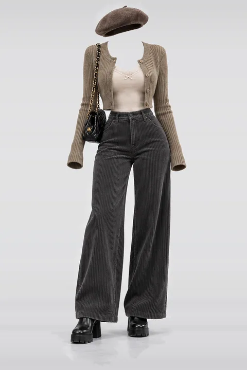 Khaki knit cardigan camisole corduroy pants