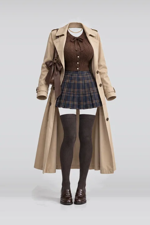 Knit cardigan navy pleated mini skirt