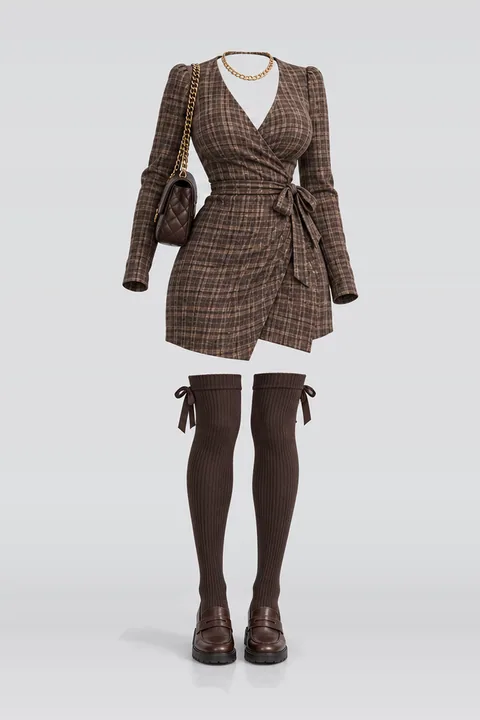 Brown dress socks ribbon loafers bag