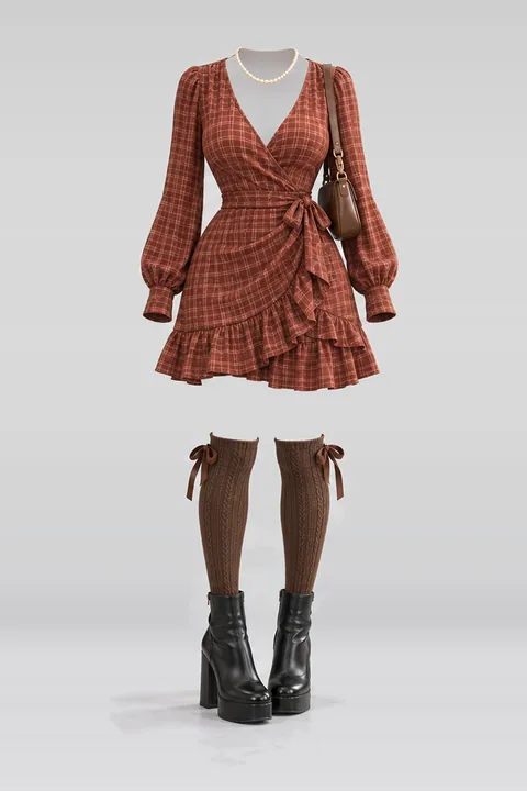 Dress socks ribbon black boots brown