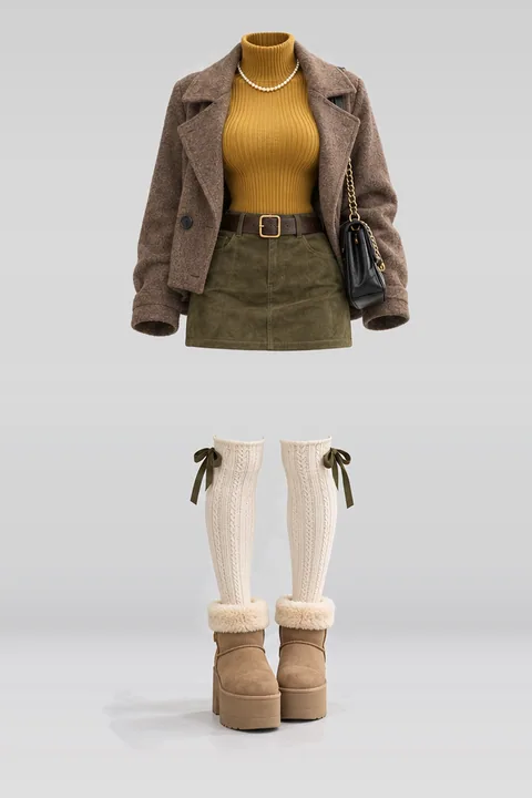 Knit olive green suede mini skirt