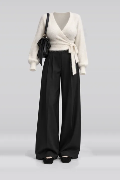 Ivory knit black suede leather bag