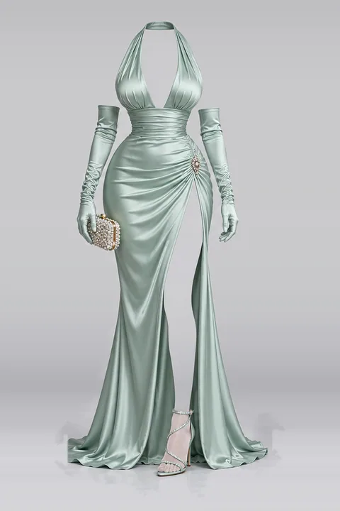 Mint satin gloves heels