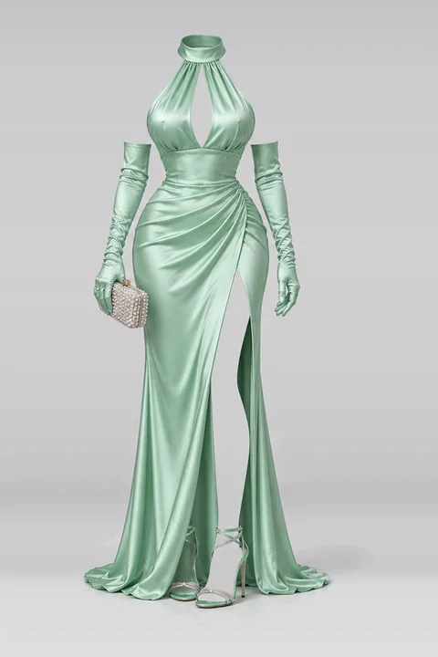 Mint satin gloves heels
