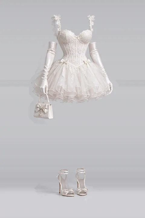White mini dress tulle skirt satin