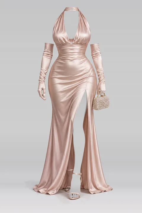 Pink satin gloves heels