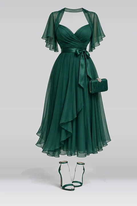 Chiffon midi dress ribbon heels