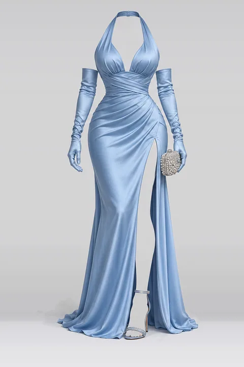 Blue satin gloves heels