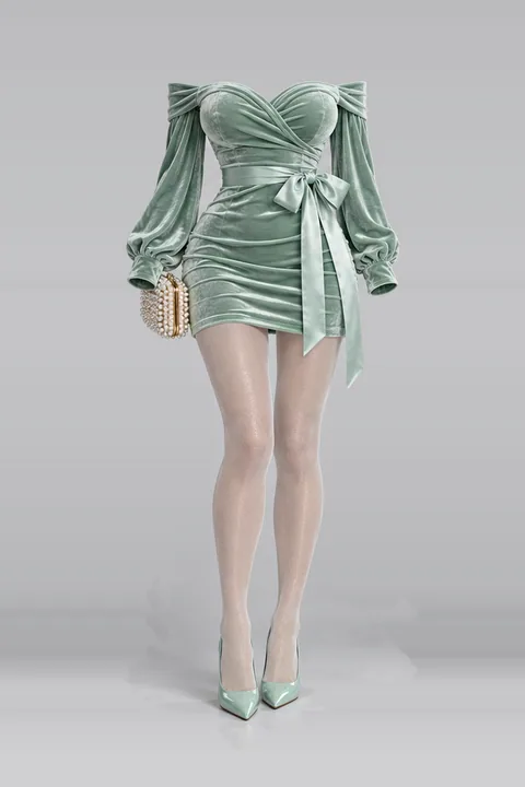Mint velvet mini dress ribbon tights