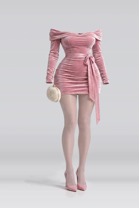 Pink velvet mini dress ribbon tights