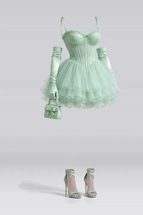 Mint mini dress tulle skirt satin