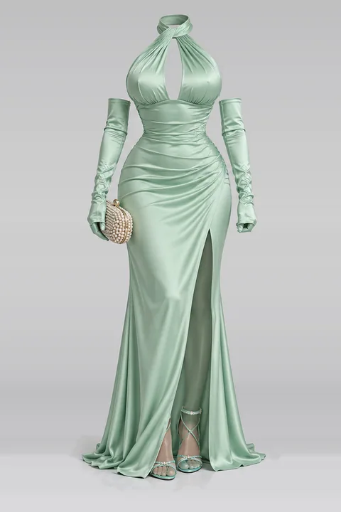 Mint satin gloves heels