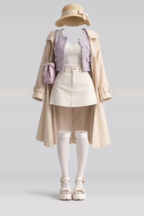 Jacket camisole cream denim mini skirt