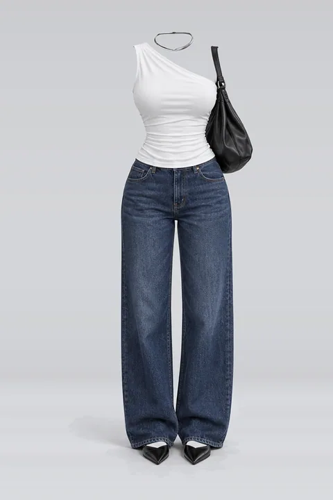 White jeans black leather bag silver