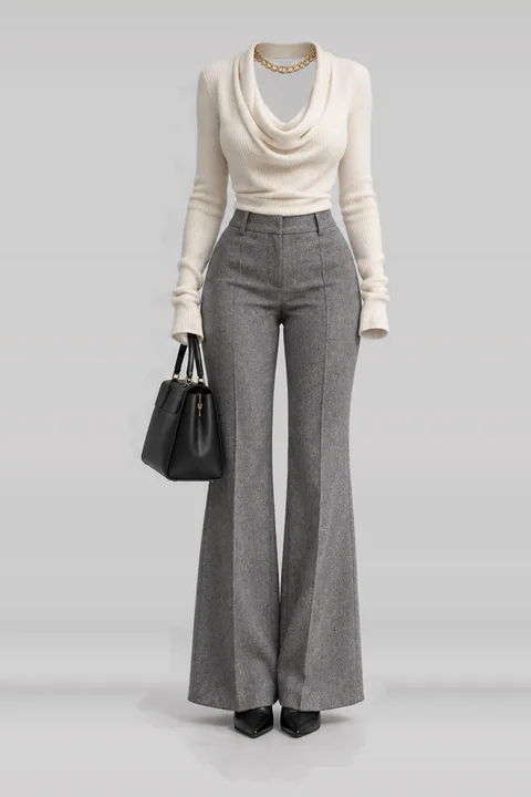 Ivory knit grey wool black boots