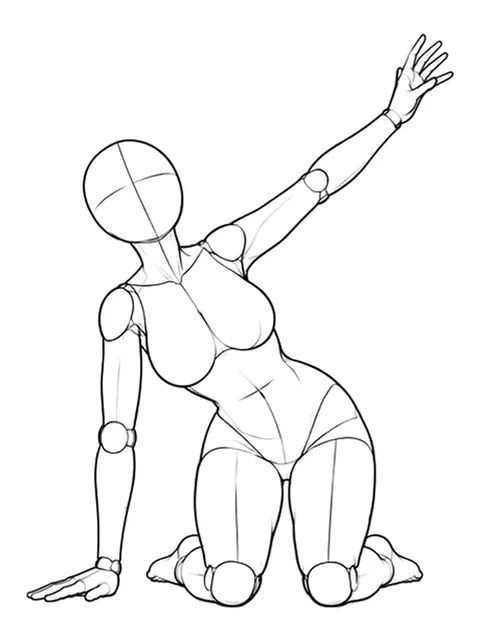 Kneeling, leaning sideways with hand on floor