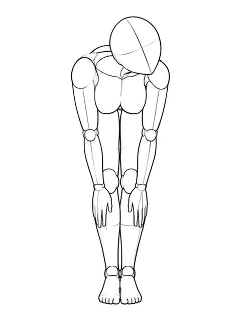 前かがみ・すねに触れる