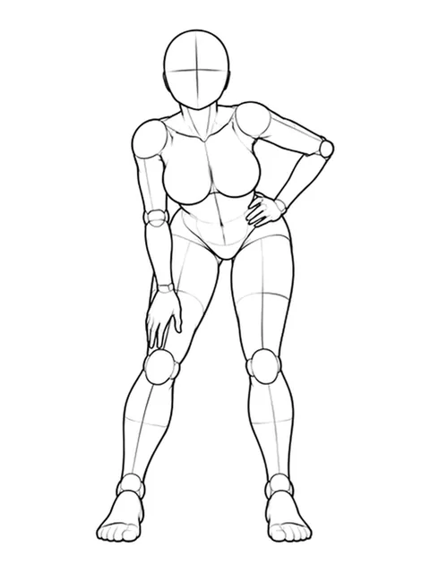 Leaning forward, one hand on hip, looking up