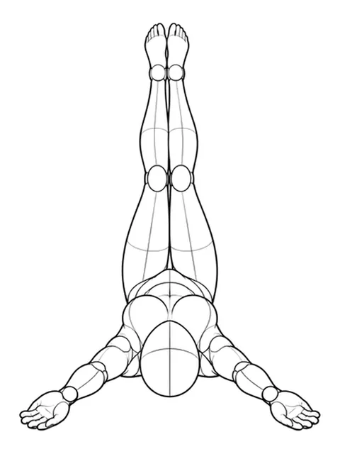 Lying on back, legs straight up