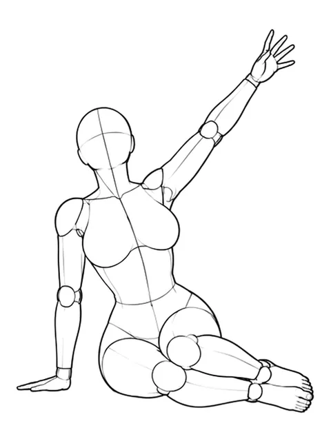 Side sit, one arm stretched up