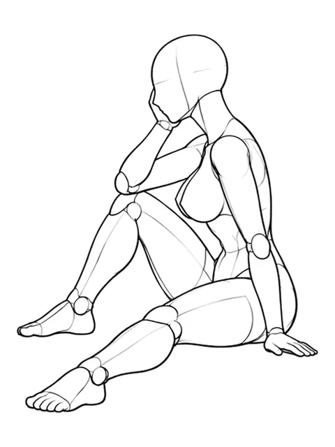 Sitting, one knee up, chin on hand
