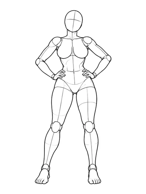 Standing, both hands on hips