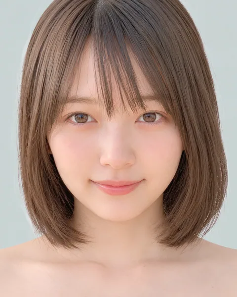 Rounded short bob, see-through bangs, dark brown