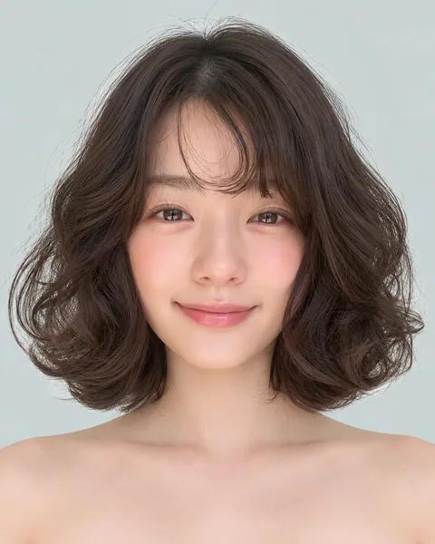 Spiral perm short bob, black hair