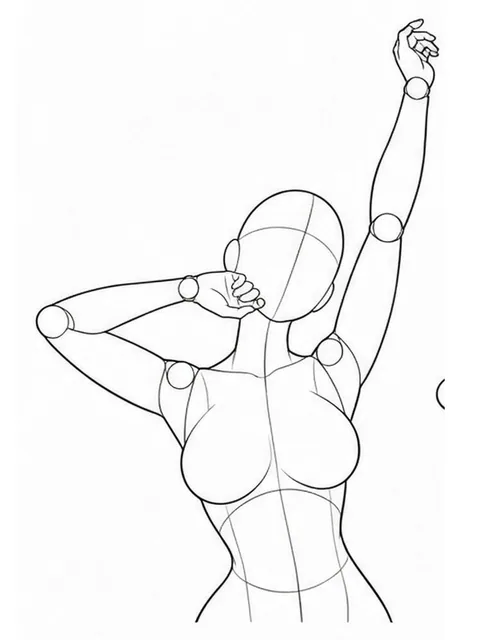 Yawning stretch, hand at mouth